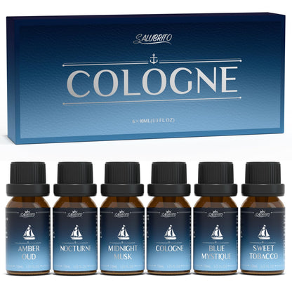 SALUBRITO Cologne Fragrance Oils – Premium 6x10ml Essential Oil Set for Diffuser, Soap & Candle Making