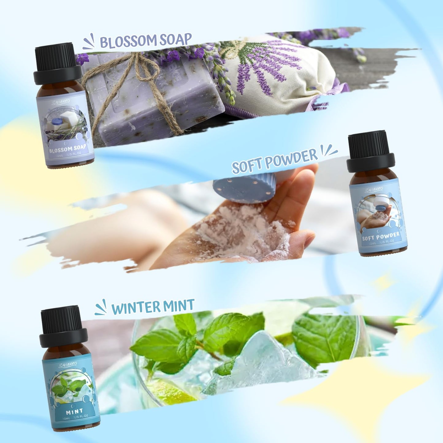 SALUBRITO Clean Fragrance Oils Set – Premium Essential Oils for Diffuser, Candle & DIY