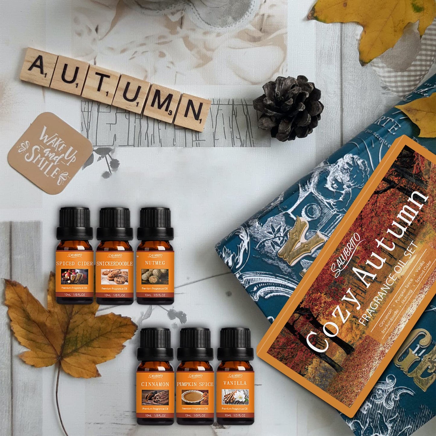 SALUBRITO Fall Fragrance Oils Set – 6x10ml Autumn Essential Oils for Diffuser, Candle Making & Aromatherapy