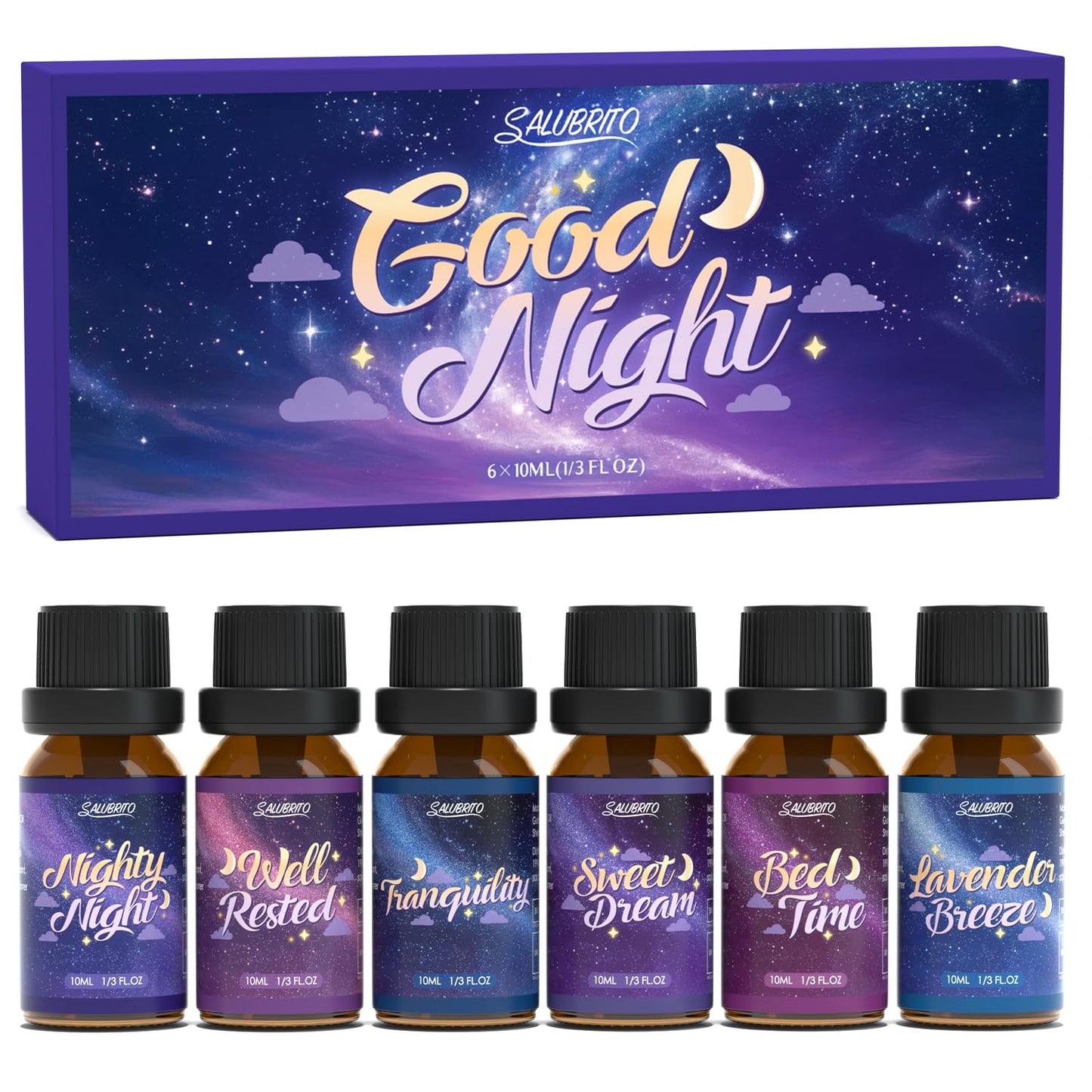 SALUBRITO Good Night Fragrance Oils - Premium 6x10ml Diffuser & Soap Scents