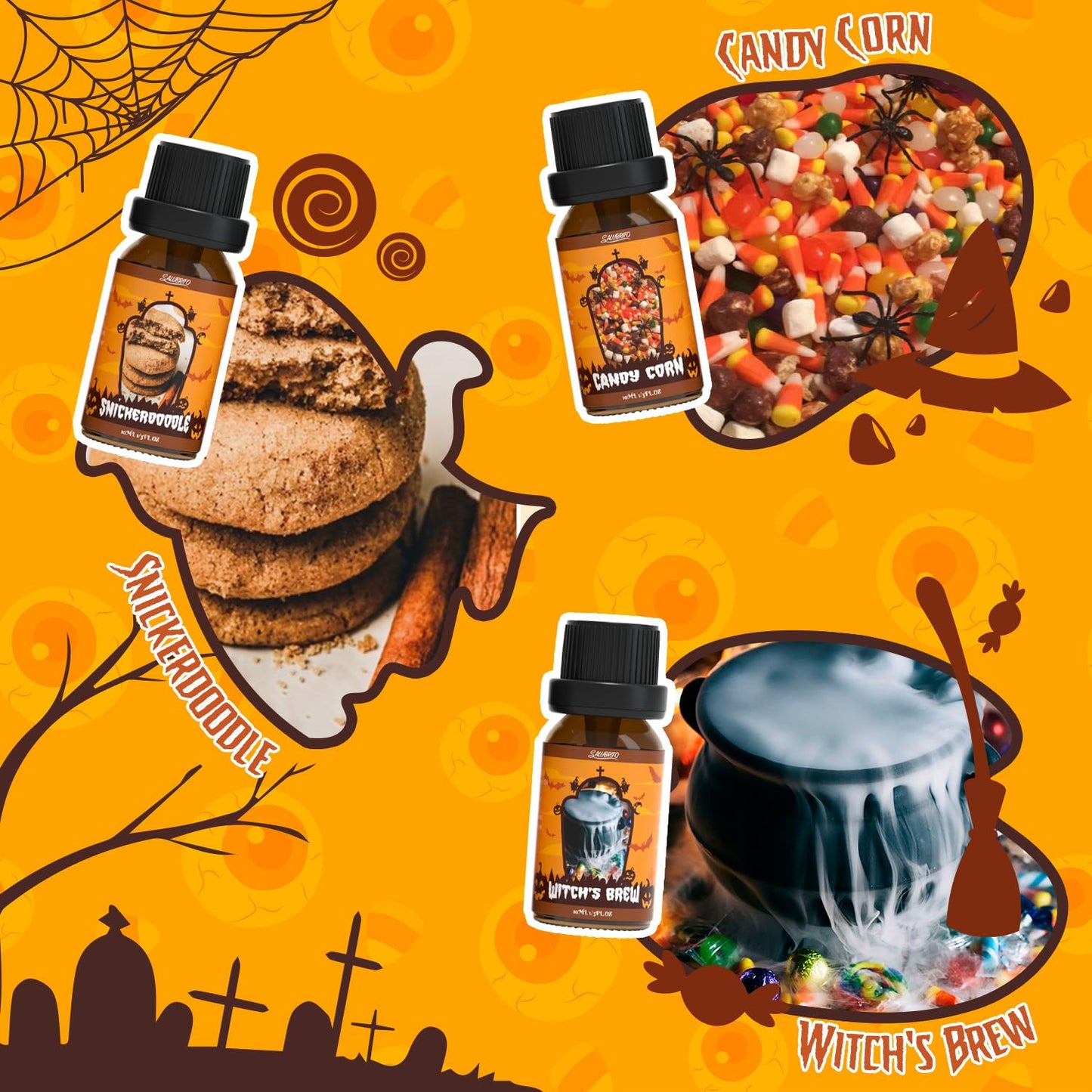 SALUBRITO Halloween Fragrance Oils Set – Diffuser, Candle & Soap Gift