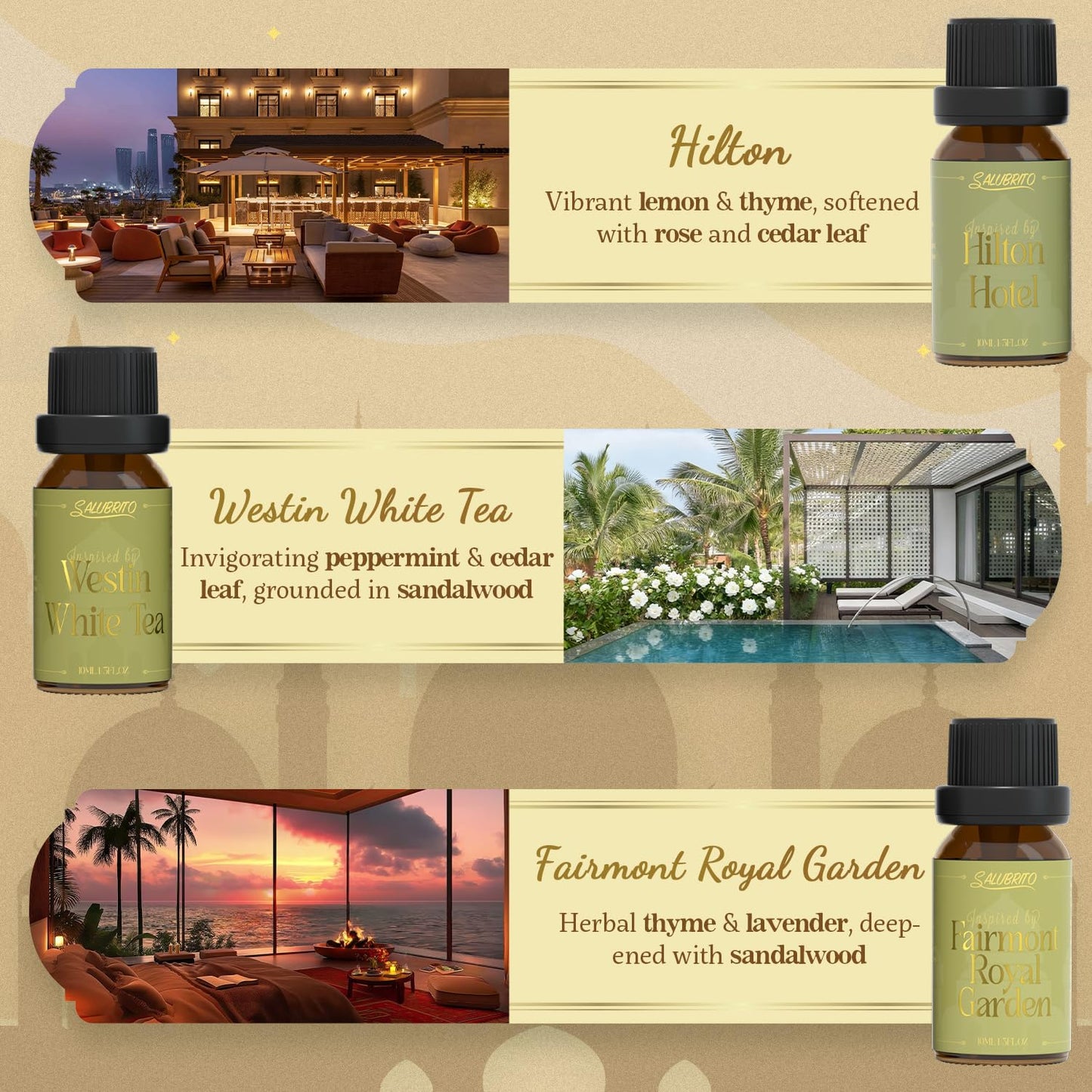 SALUBRITO Luxury Hotel Fragrance Oil Set – Premium Diffuser Essential Oils