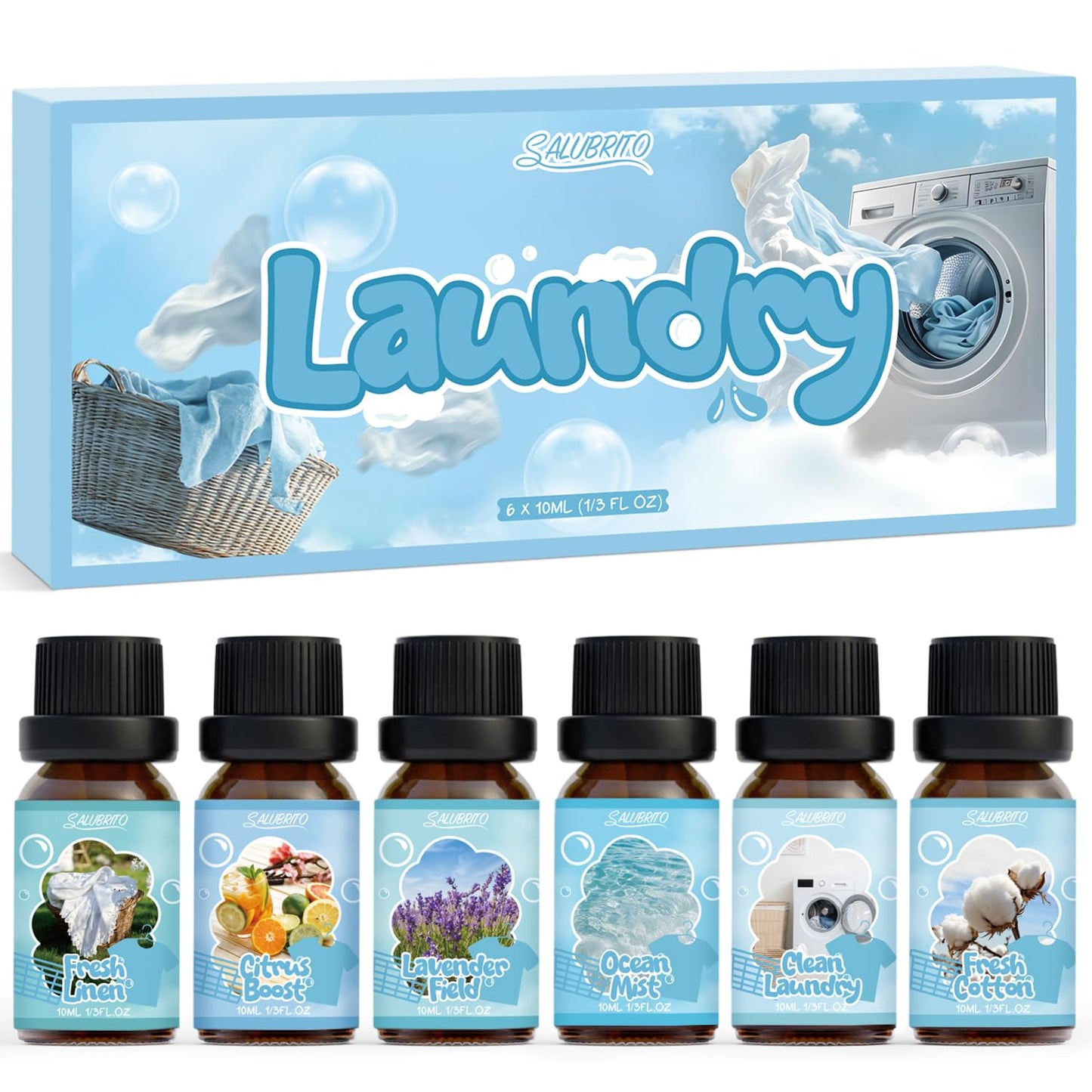 SALUBRITO Laundry Fragrance Oils – Clean Essential Oil Set for Home & Diffuser