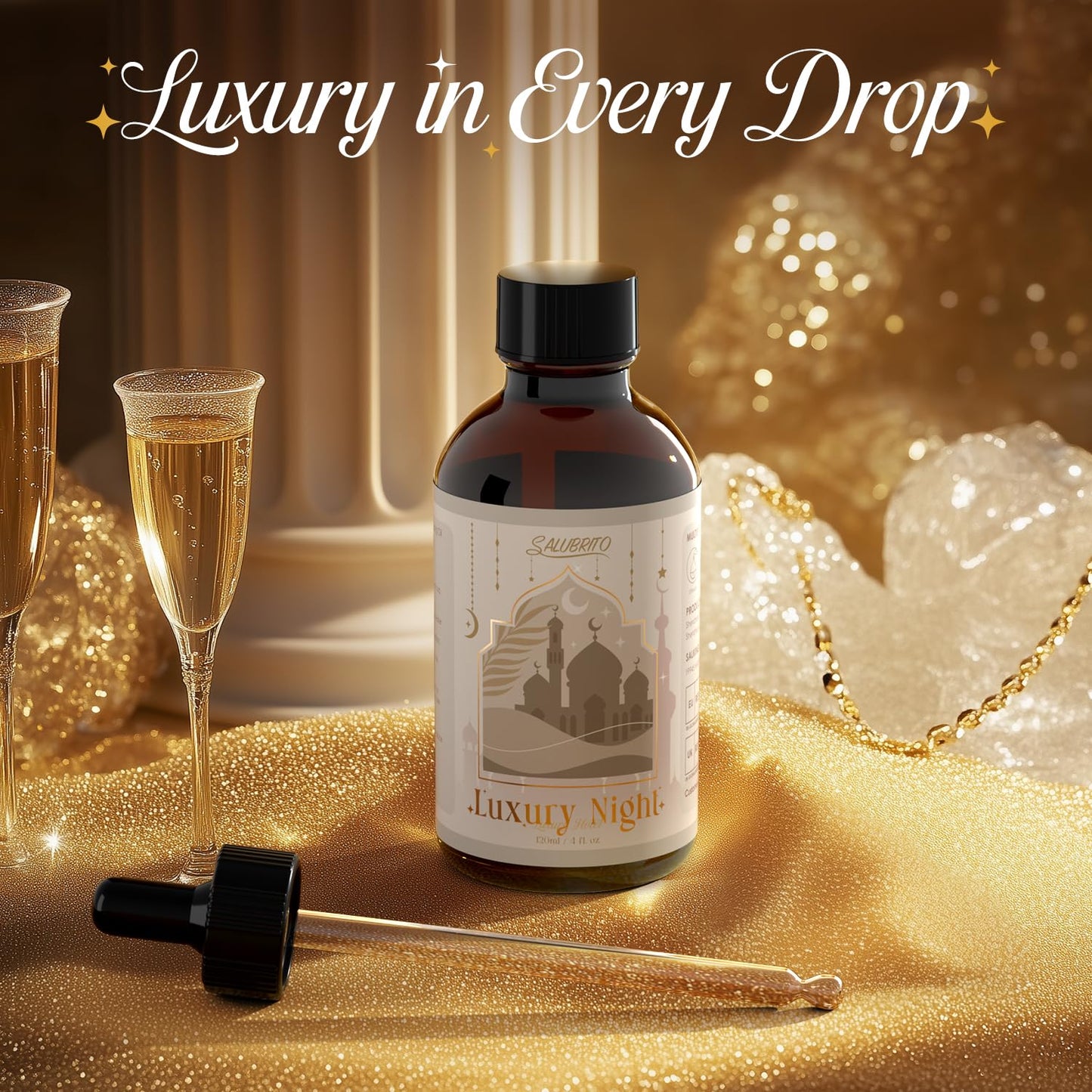 SALUBRITO Luxury Night Essential Oil 4 Fl.Oz (120ml) – Pure & Natural Hotel Fragrance Oil