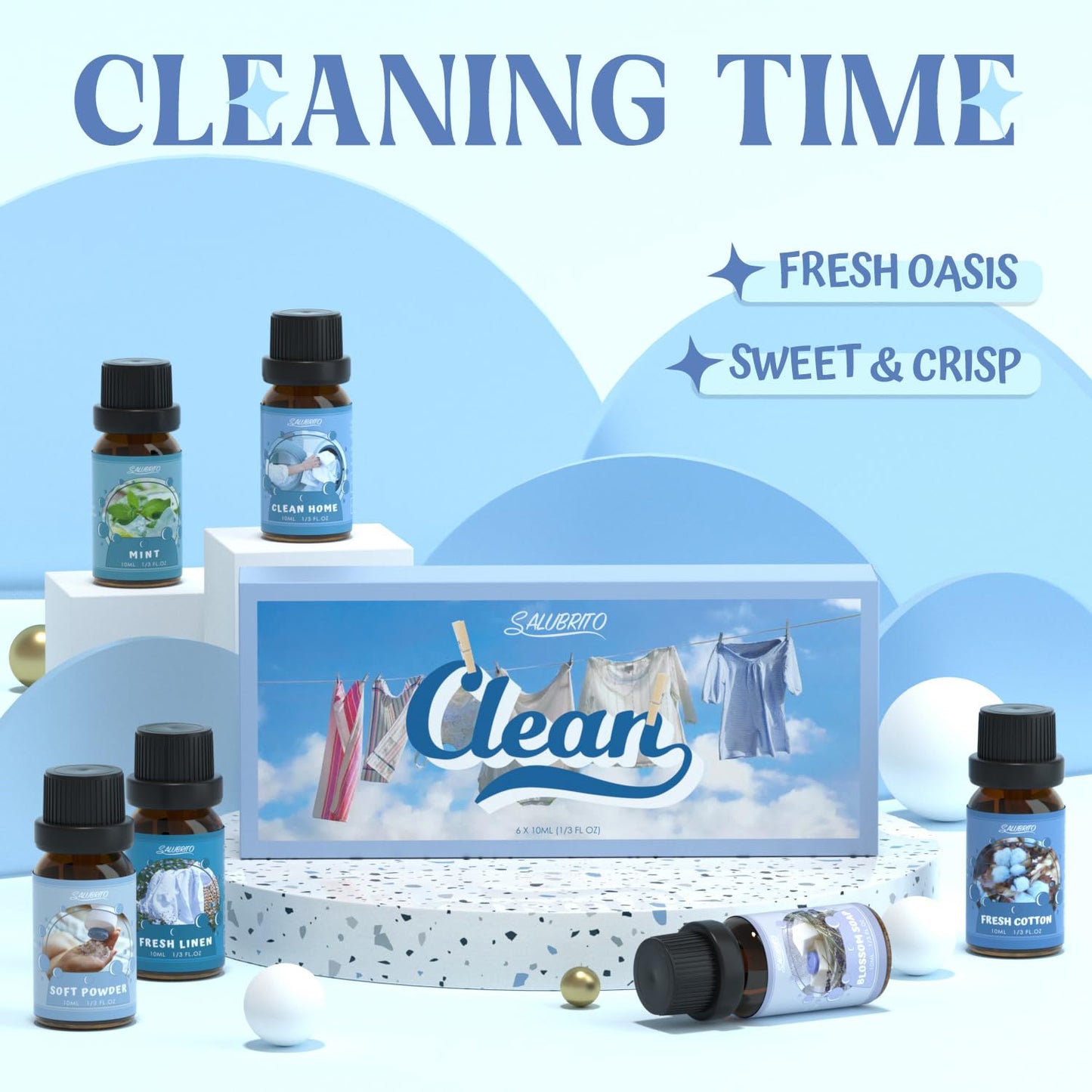 SALUBRITO Clean Fragrance Oils Set – Premium Essential Oils for Diffuser, Candle & DIY