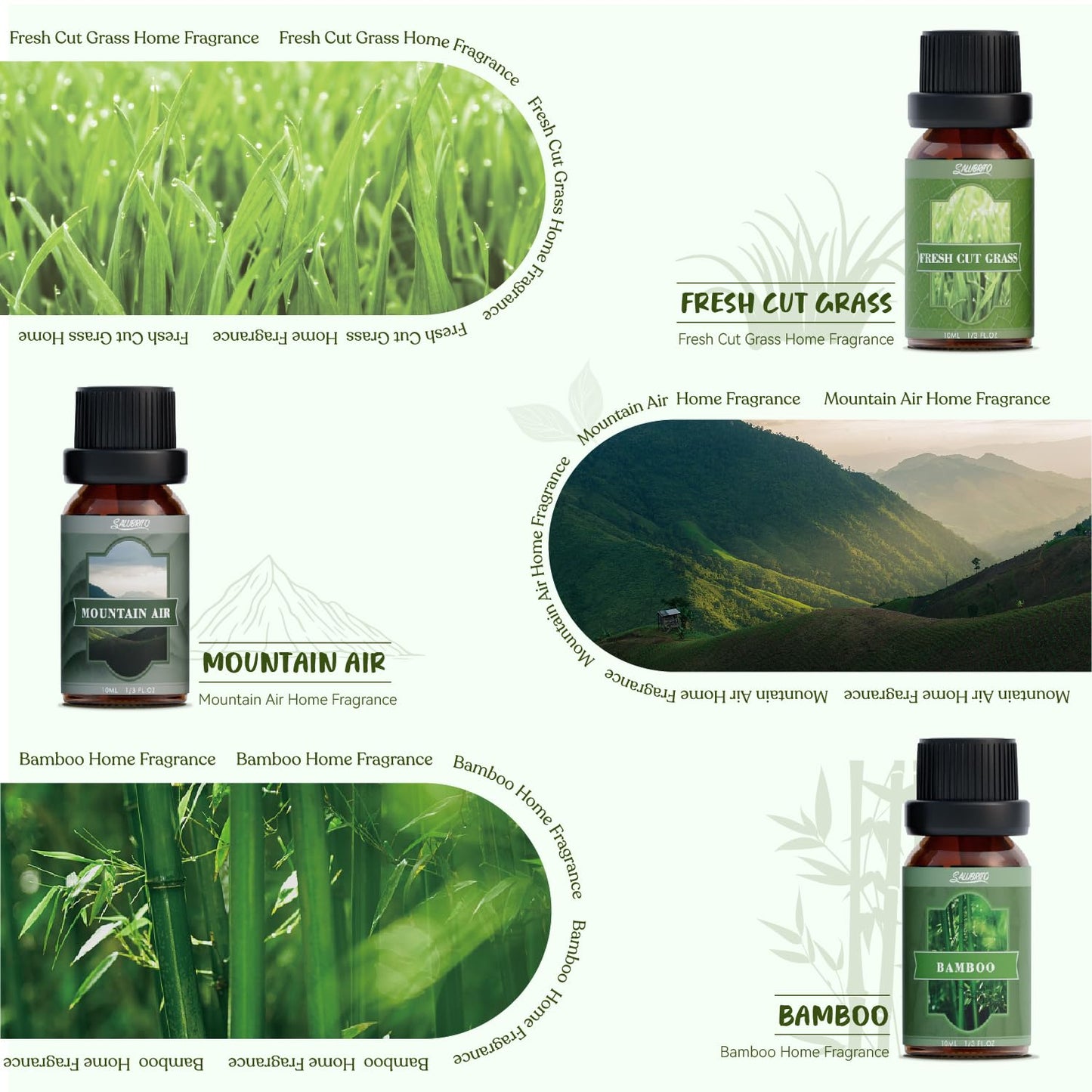 SALUBRITO Nature Fragrance Oils Set – Forest Pine, Ocean Breeze, Rain & Bamboo