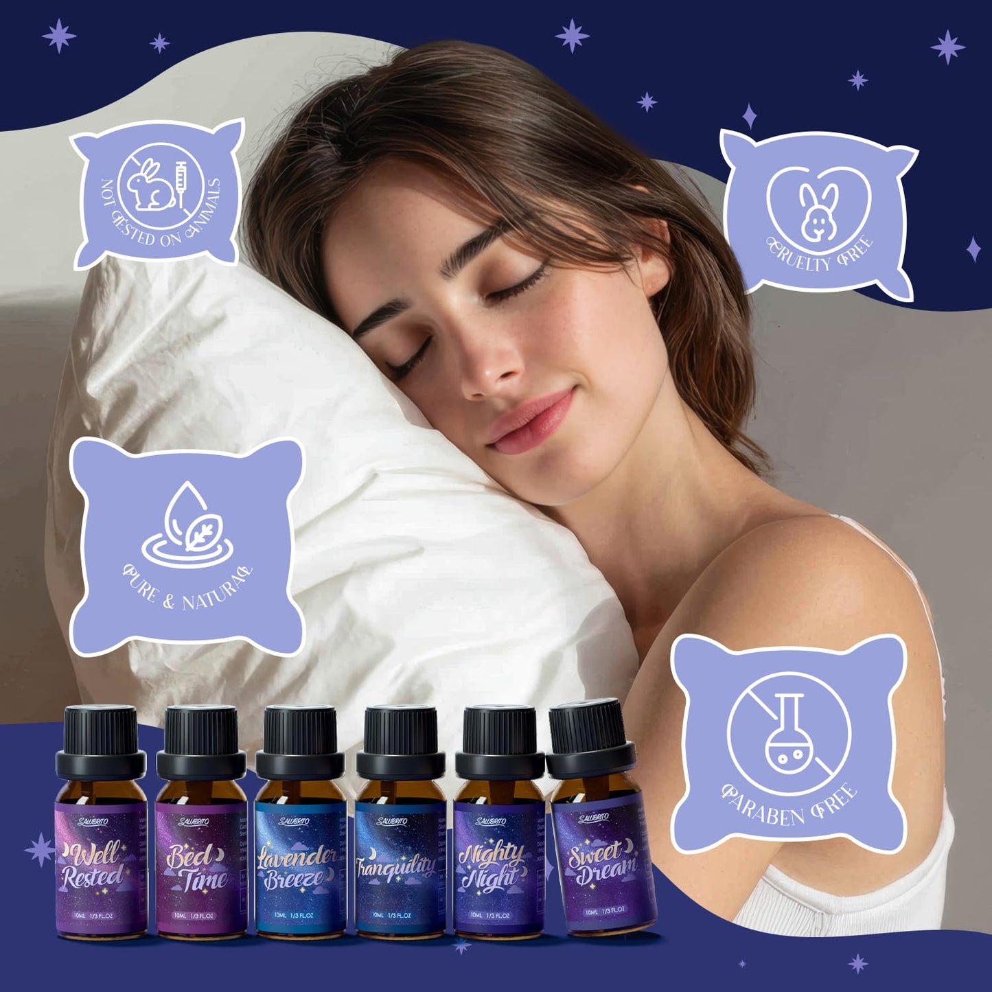 SALUBRITO Good Night Fragrance Oils - Premium 6x10ml Diffuser & Soap Scents