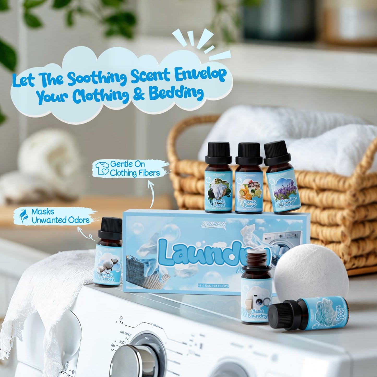 SALUBRITO Laundry Fragrance Oils – Clean Essential Oil Set for Home & Diffuser