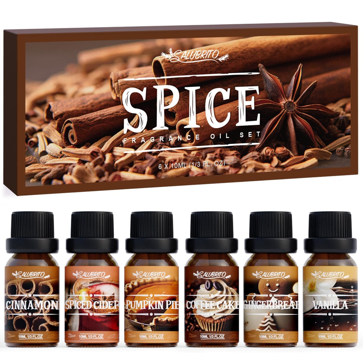 SALUBRITO Spice Fragrance Oils Set | Premium Essential Oils for Diffuser, Candle & Soap Making