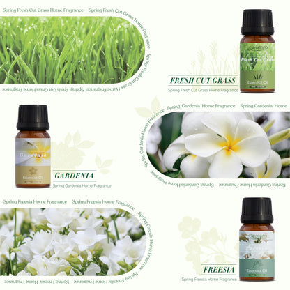 SALUBRITO Spring Fragrance Oils Set, Premium Essential Oils for Diffuser, Candle, Soap Making, After Rain, Gardenia, Fresh Cut Grass, Ocean Breeze, Freesia, Rose Geranium, Strong Scented Oils