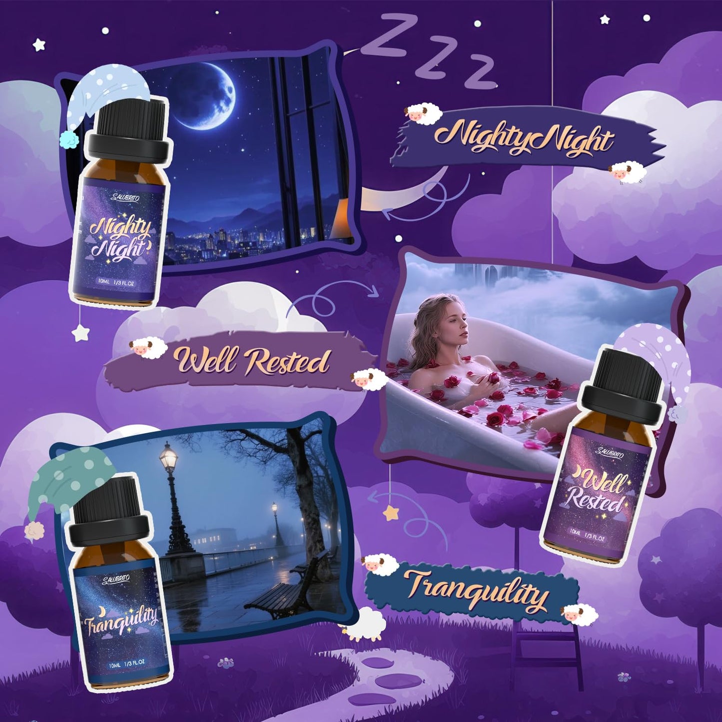 SALUBRITO Good Night Fragrance Oils - Premium 6x10ml Diffuser & Soap Scents