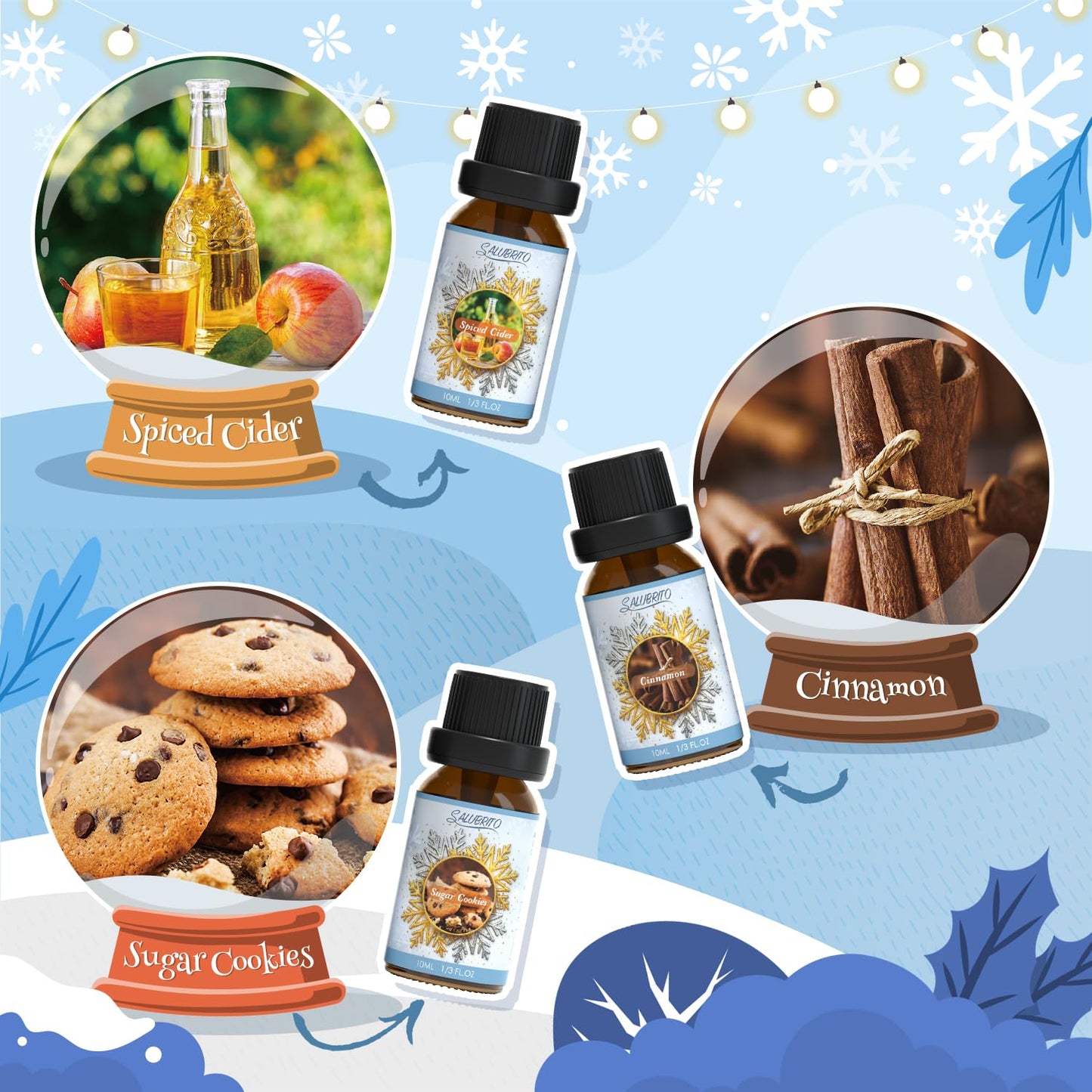 SALUBRITO Winter Fragrance Oils Set – Holiday Essential Oils for Diffuser & Candles