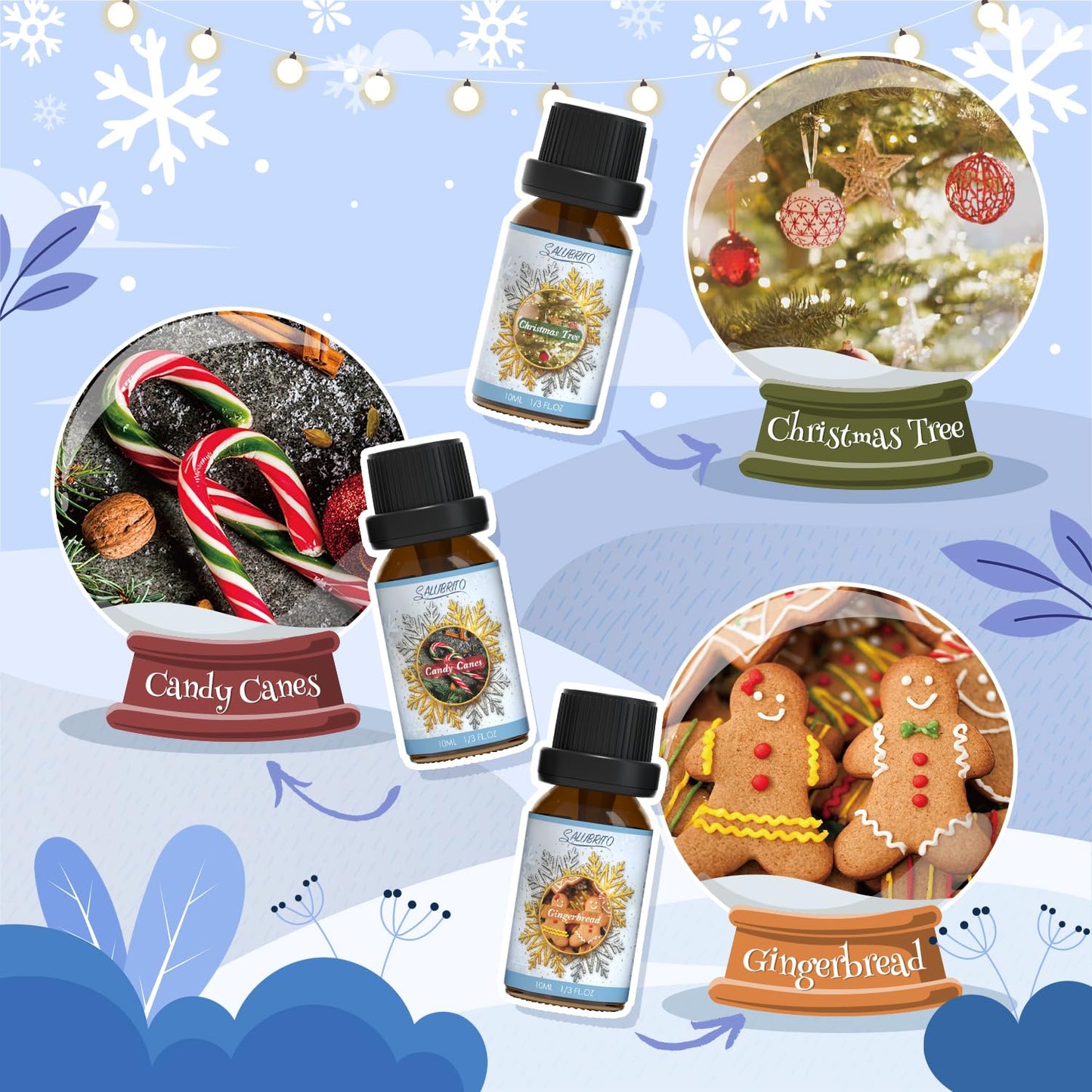 SALUBRITO Winter Fragrance Oils Set – Holiday Essential Oils for Diffuser & Candles