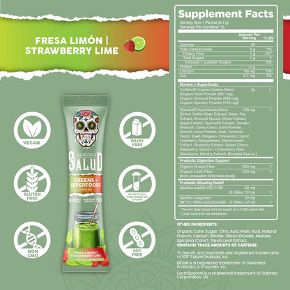 Salud 2-in-1 Greens Powder + Superfood Drink Mix – Strawberry Lime, 15 Servings (Vegan)