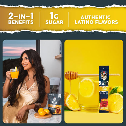 Salud 2-in-1 Sleep Aid + Calm Drink Mix – Lemon Honey (15 Servings) | Melatonin, Magnesium, Saffron, L-Theanine