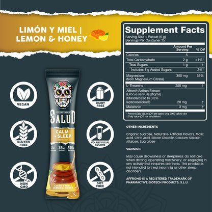Salud 2-in-1 Sleep Aid + Calm Drink Mix – Lemon Honey (15 Servings) | Melatonin, Magnesium, Saffron, L-Theanine