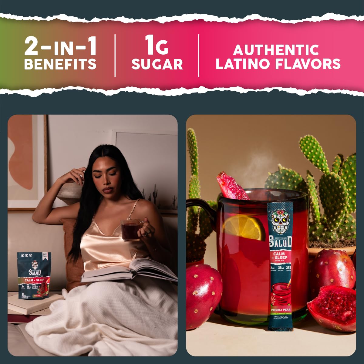 Salud 2-in-1 Sleep Aid + Calm Drink Mix – Prickly Pear, 15 Servings
