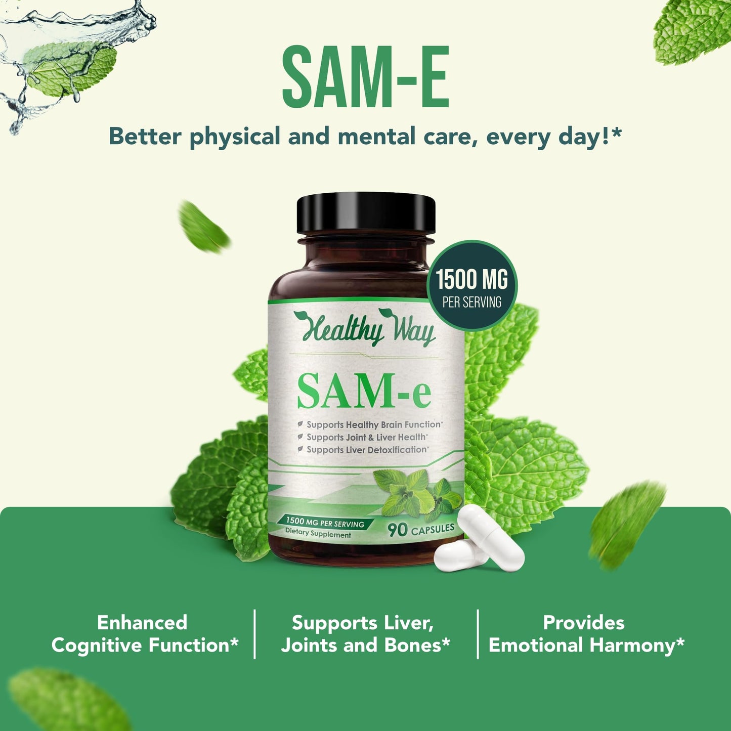 HealthyWayRx 1500mg SAM-e Supplement | High-Absorption S-Adenosyl-L-Methionine (90 Count)