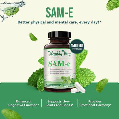 HealthyWayRx 1500mg SAM-e Supplement | High-Absorption S-Adenosyl-L-Methionine (90 Count)