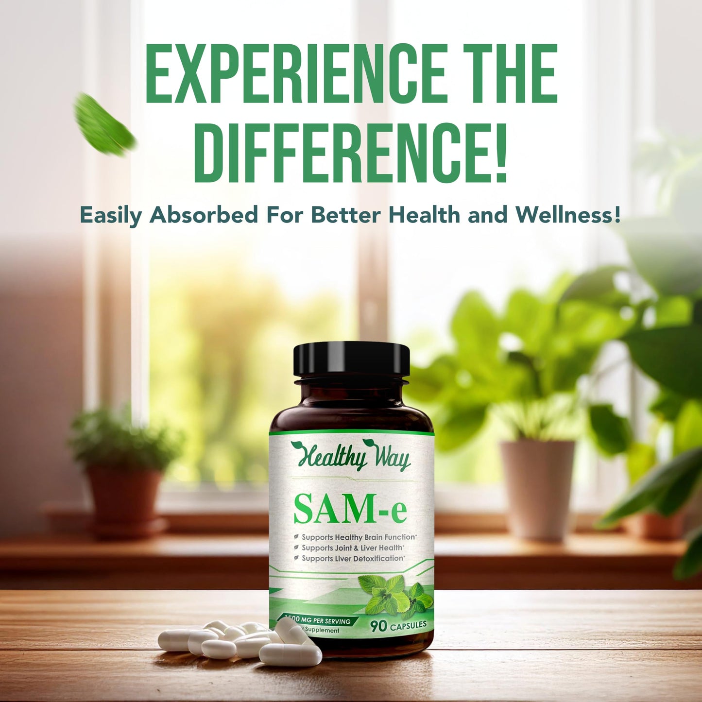 HealthyWayRx 1500mg SAM-e Supplement | High-Absorption S-Adenosyl-L-Methionine (90 Count)