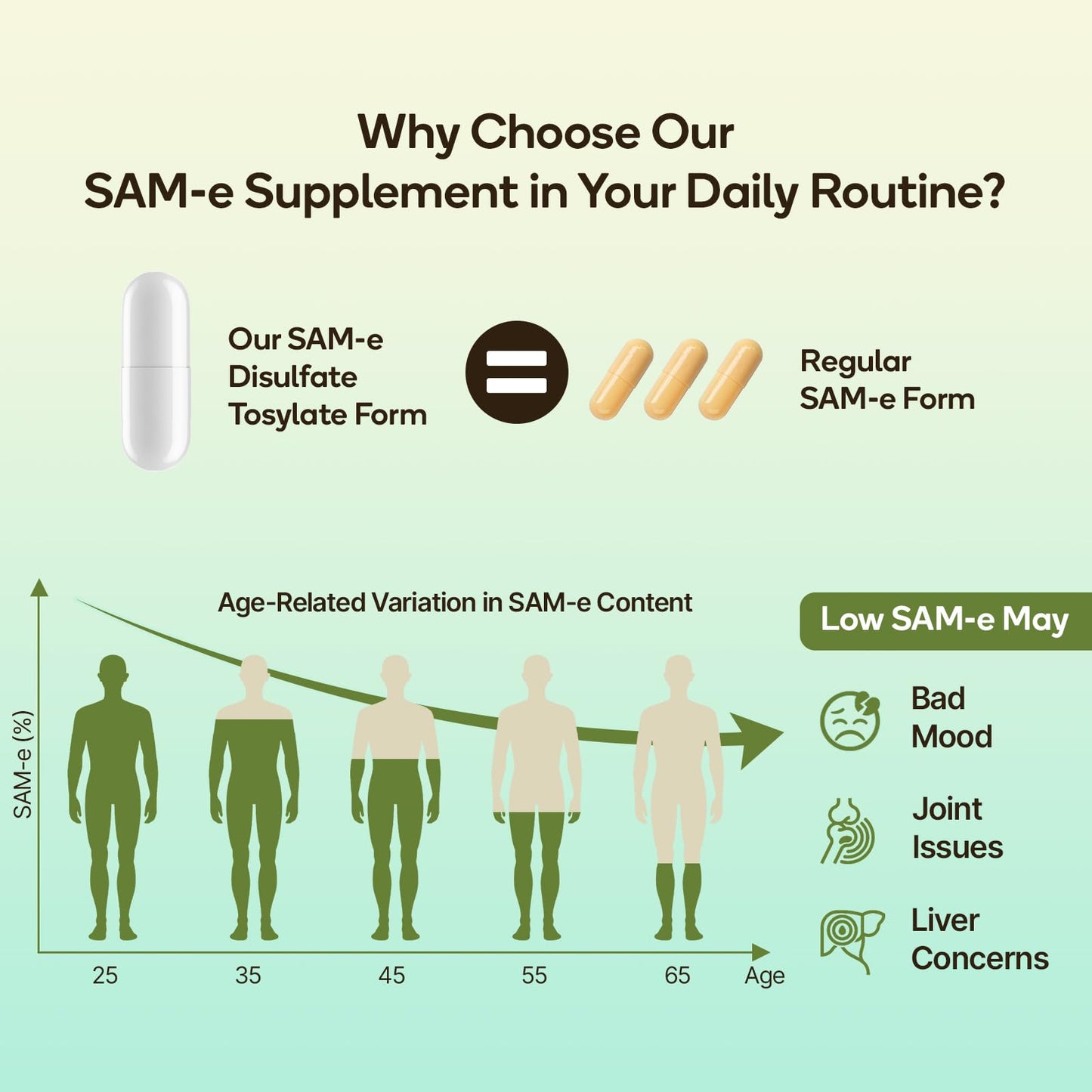SAM-e Supplement – Capsule Complex with Ashwagandha, L-Theanine, Rhodiola, St. John’s Wort, Omega-3, Magnesium, B Vitamins & D3 (60 Capsules)