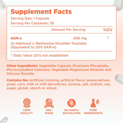 Clear Formulas SAM-e 400mg Bioactive – Liver & Mood Support, Vegan