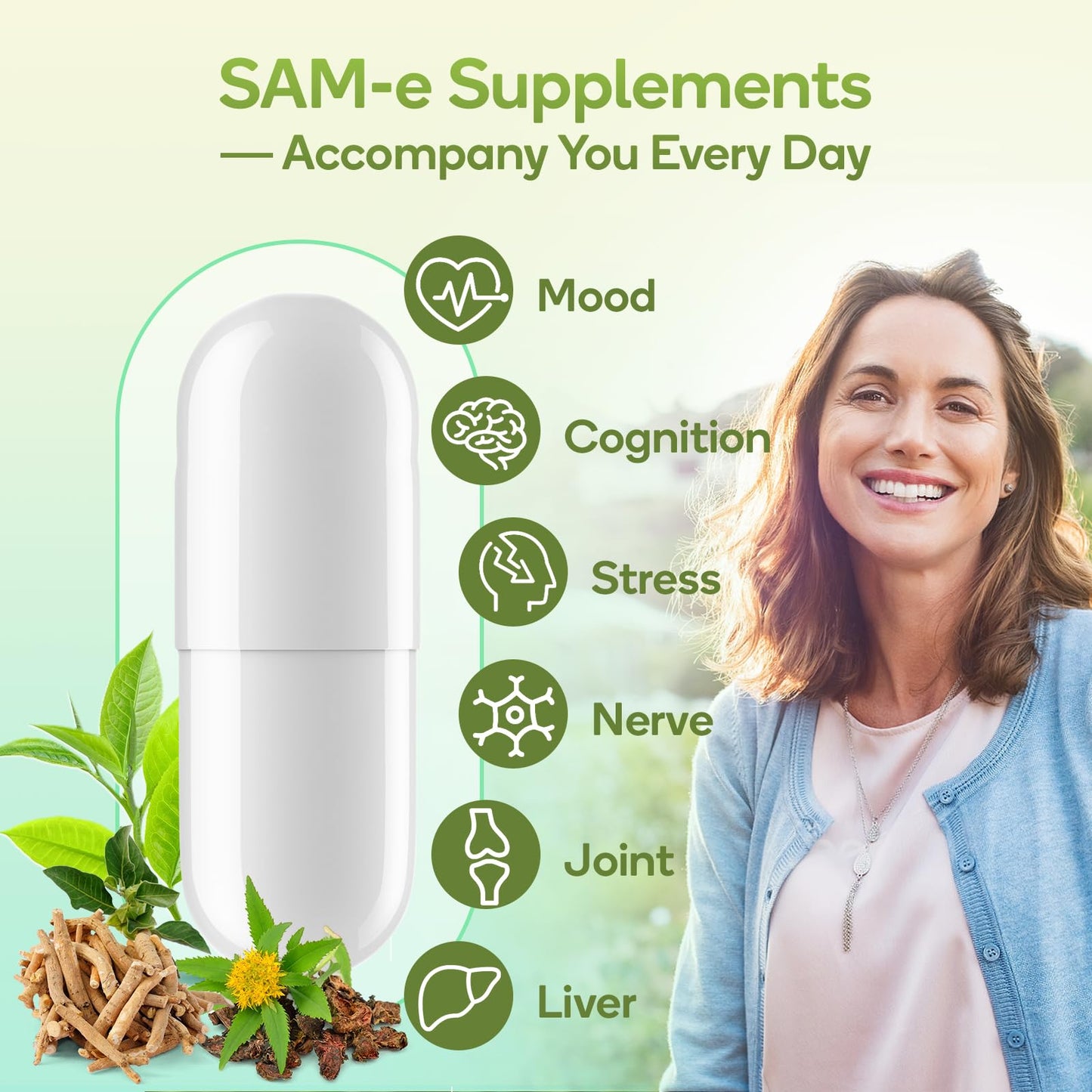 SAM-e Capsule Complex with Ashwagandha, L-Theanine, Rhodiola & St. John’s Wort – 120 Capsules