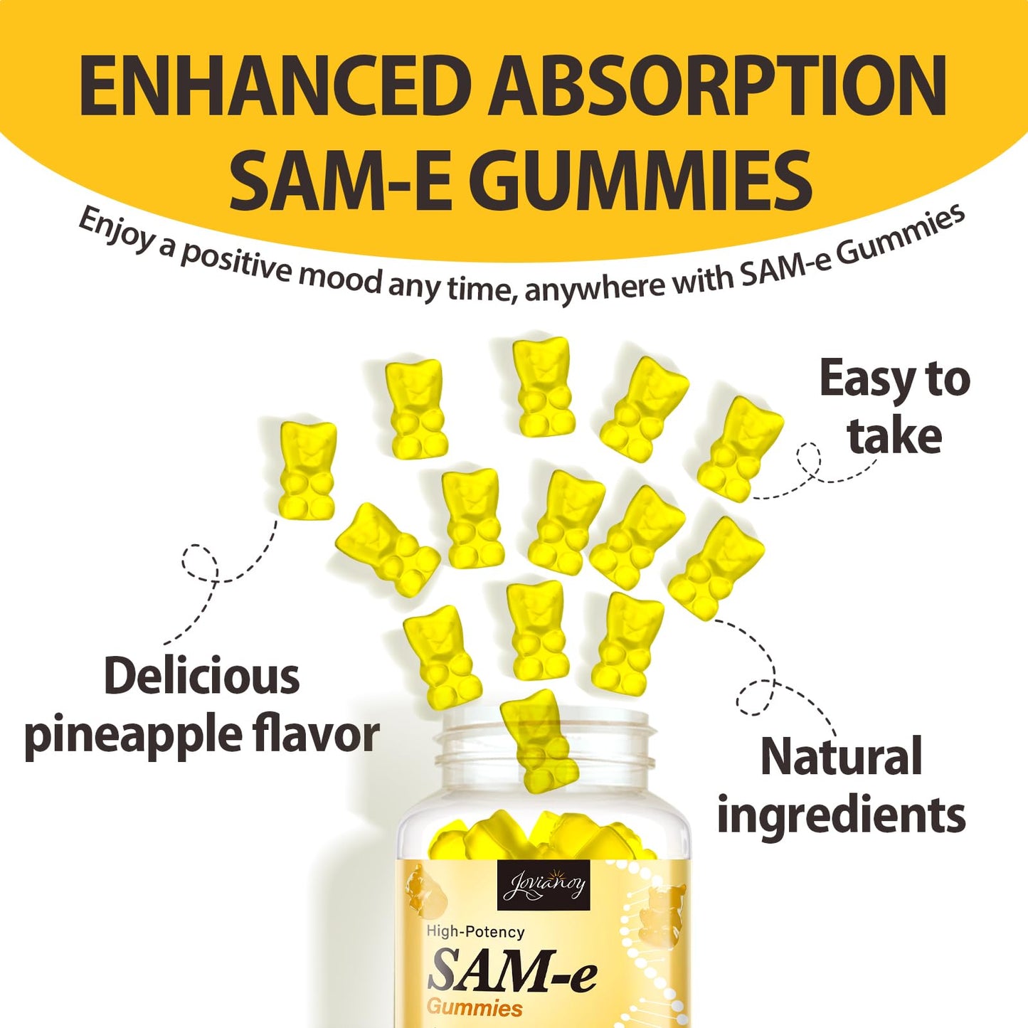 SAM-e Gummies with L-Tyrosine & NAC – Pineapple, 180 Gummies | Vegan