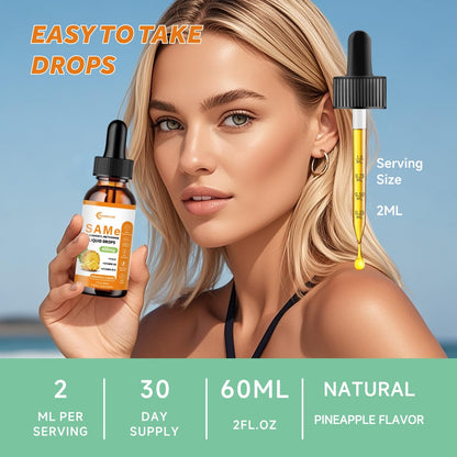 Liquid SAM-e Drops 2 Oz - 400mg SAM-e with B6, B12 & Folate | Pineapple Flavor | 98% Absorption | Joint & Liver Health | 0 Sugar