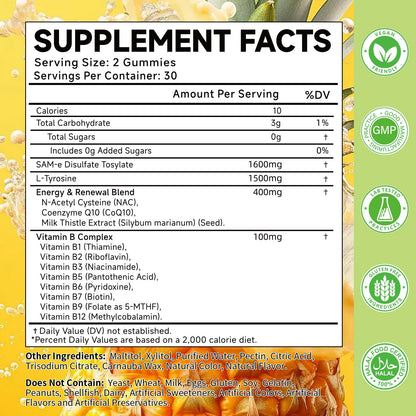 SAM-e L-Tyrosine Gummies with NAC, CoQ10 & Vitamin B – 1600mg SAM-e