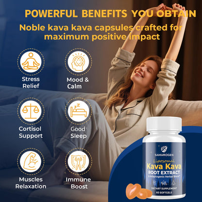 Samarogen Kava Kava Capsules — Liposome 55% Kavalactones with Ashwagandha & Sleep Support (120 Softgels)