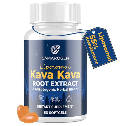 Samarogen Kava Kava Capsules – Liposomal 55% Kavalactones with Ashwagandha, Chamomile, Lemon Balm & Passionflower (60 Softgels)
