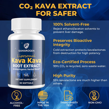 Samarogen Kava Kava Capsules — Liposome 55% Kavalactones with Ashwagandha & Sleep Support (120 Softgels)