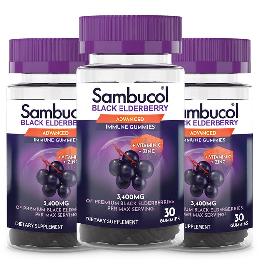 Sambucol Black Elderberry Gummies – Immune Support with Zinc & Vitamin C for Adults | 30 Count x 3-Pack BritishVita | Premium UK Vitamins & Wellness Supplements