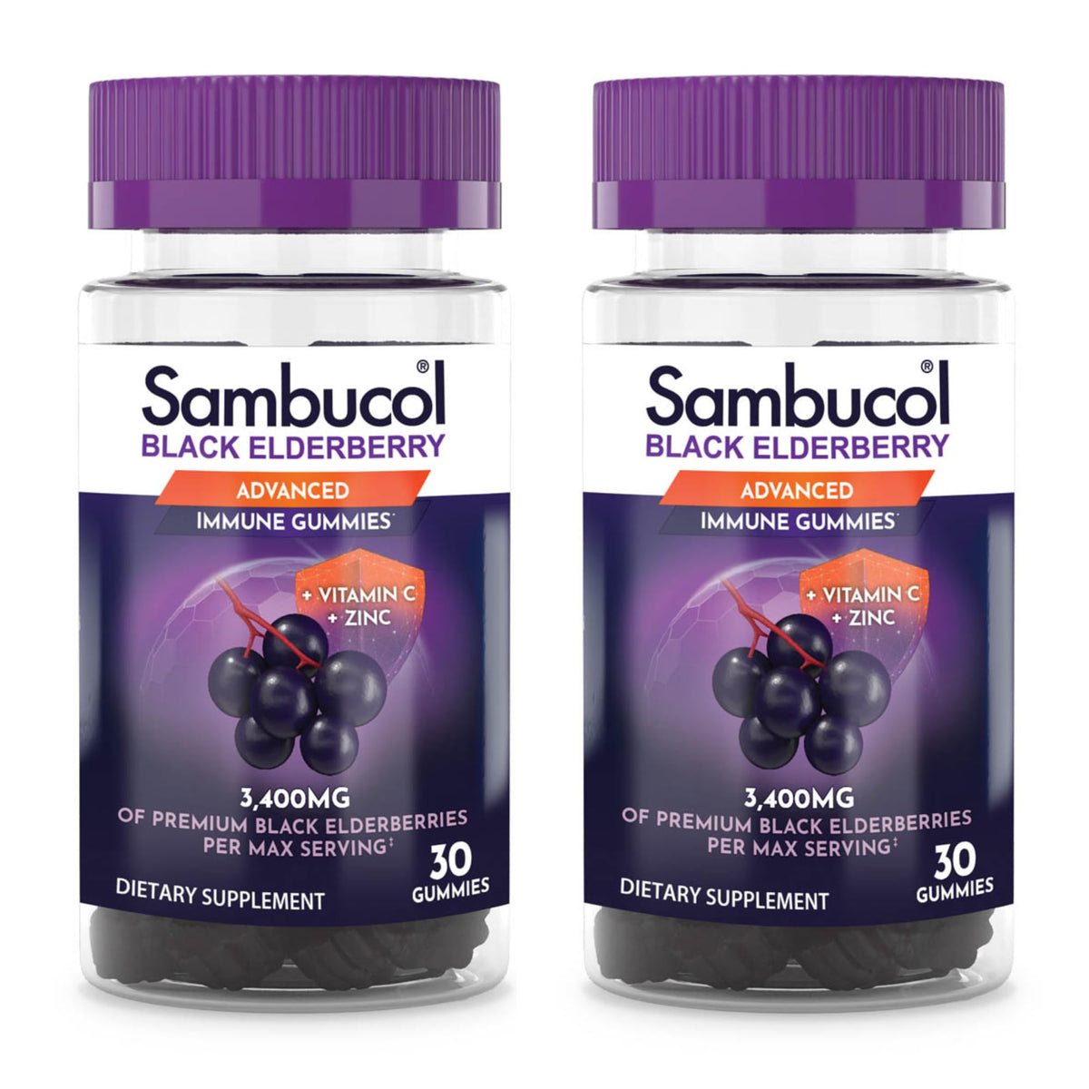 Sambucol Black Elderberry Gummies with Vitamin C & Zinc – 30 Count, 2 Pack BritishVita | Premium UK Vitamins & Wellness Supplements