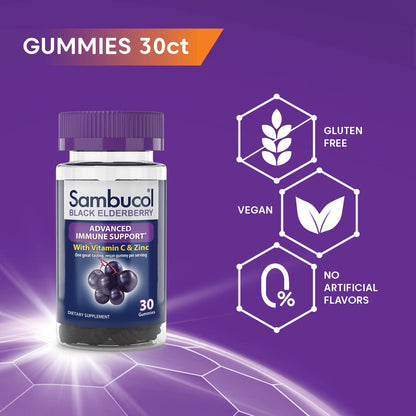 Sambucol Black Elderberry Gummies with Vitamin C & Zinc – 30 Count, 2 Pack BritishVita | Premium UK Vitamins & Wellness Supplements