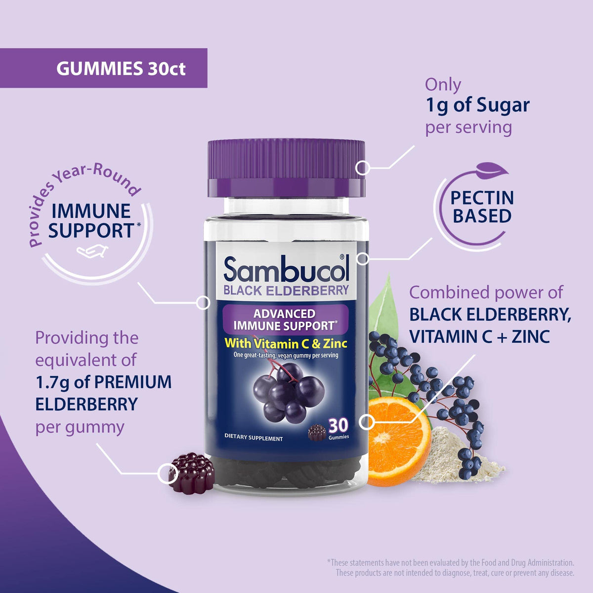 Sambucol Black Elderberry Gummies with Vitamin C & Zinc – 30 Count, 2 Pack BritishVita | Premium UK Vitamins & Wellness Supplements