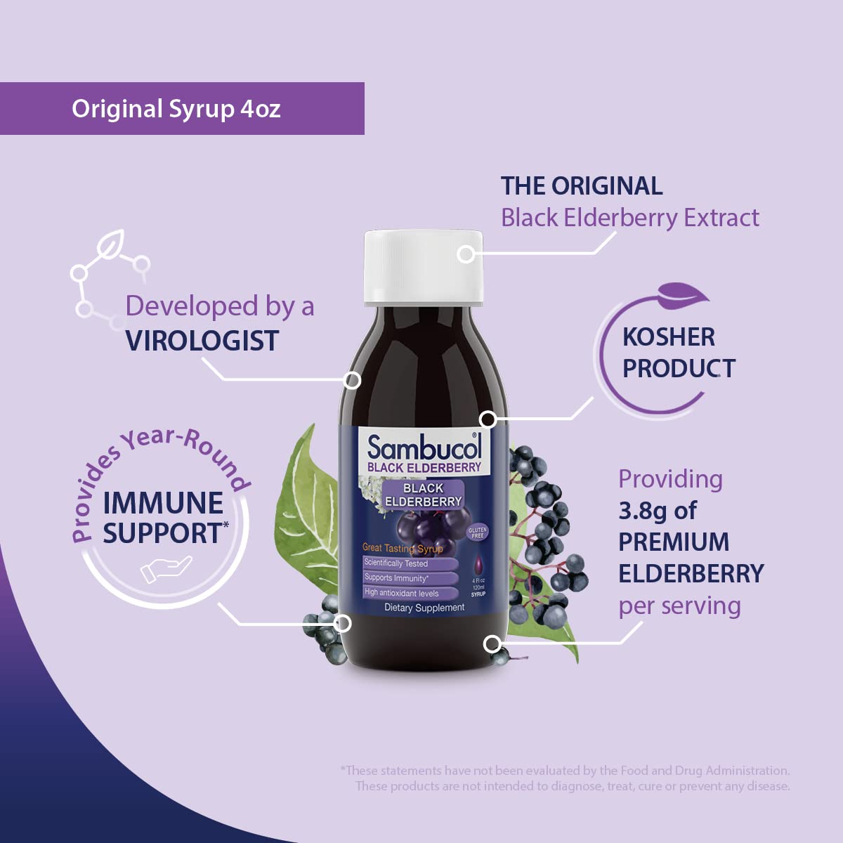 Sambucol Black Elderberry Syrup - Original Formula 4 Fl Oz | Immune Support