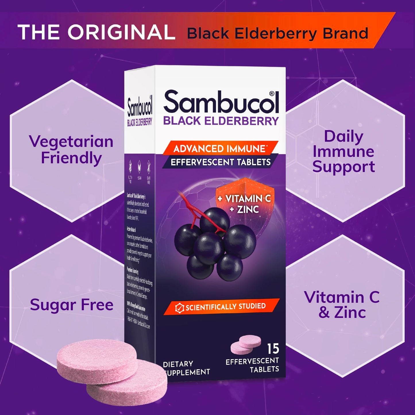 Sambucol Black Elderberry Effervescent Tablets – Vitamin C & Zinc (15 Tablets)
