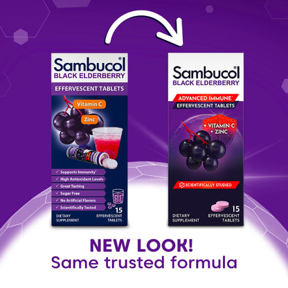 Sambucol Black Elderberry Effervescent Tablets – Vitamin C & Zinc (15 Tablets)