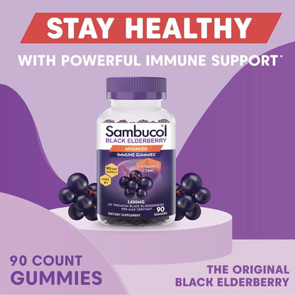 Sambucol Elderberry Gummies – Immune Support with Vitamin C & Zinc | 90 Count