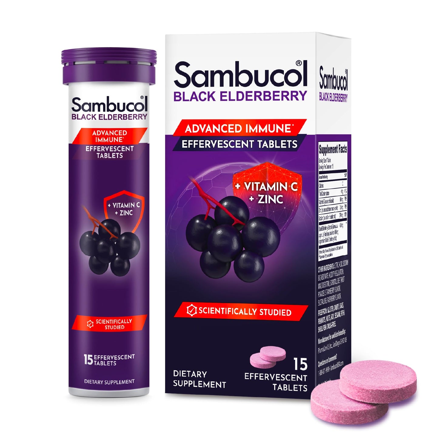 Sambucol Black Elderberry Effervescent Tablets with Zinc & Vitamin C (15 Count)