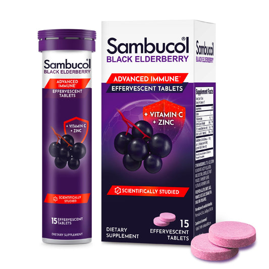 Sambucol Black Elderberry Effervescent Tablets with Zinc & Vitamin C (15 Count) BritishVita | Premium UK Vitamins & Wellness Supplements