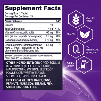 Sambucol Black Elderberry Effervescent Tablets with Zinc & Vitamin C (15 Count)