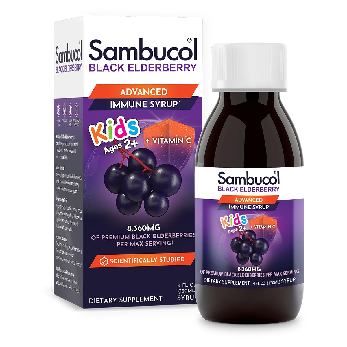 Sambucol Black Elderberry Syrup for Kids – Immune Support & Vitamin C, 4 oz