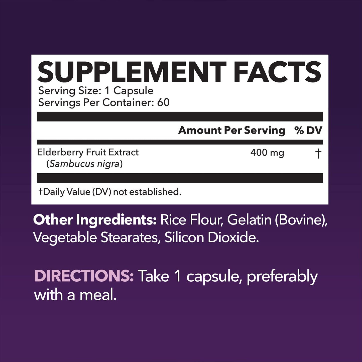Sambucus Black Elderberry Capsules - Immune Support (400mg) - 60 Count - Vegetarian-Friendly, Non-GMO, Unflavored