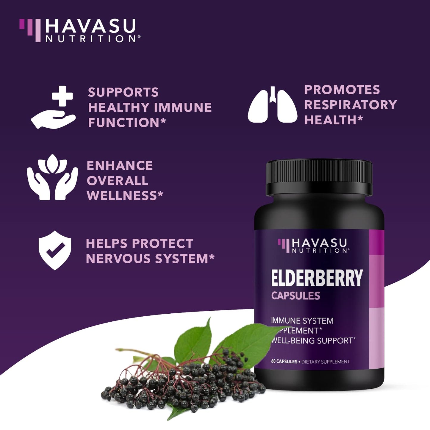 Sambucus Black Elderberry Capsules - Immune Support (400mg) - 60 Count - Vegetarian-Friendly, Non-GMO, Unflavored
