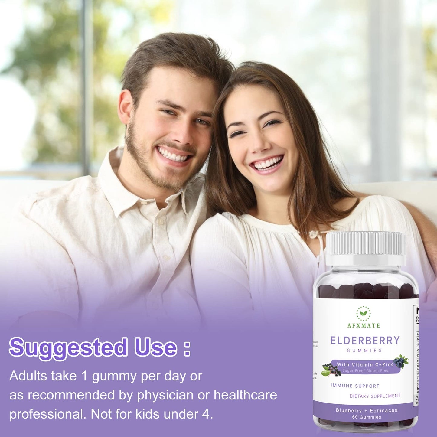 Sambucus Elderberry Gummies with Zinc & Vitamin C – Sugar Free Immune Support (2-Pack)