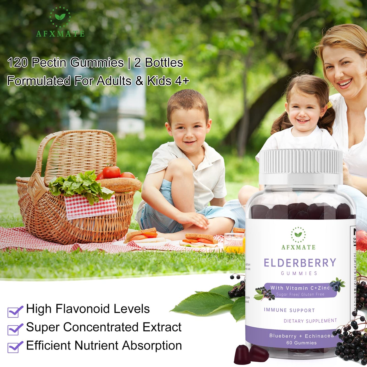Sambucus Elderberry Gummies with Zinc & Vitamin C – Sugar Free Immune Support (2-Pack)