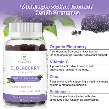 Sambucus Elderberry Gummies with Zinc & Vitamin C – Sugar Free Immune Support (2-Pack)
